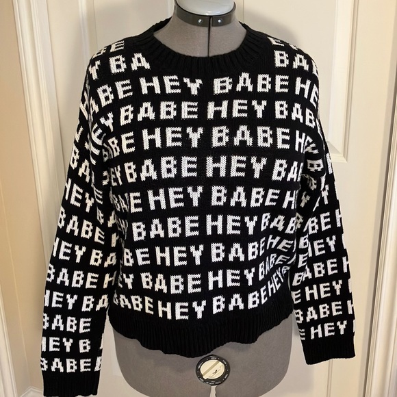 Brunette the Label oversize “Hey Babe” sweater, black & white, size M - Picture 3 of 12
